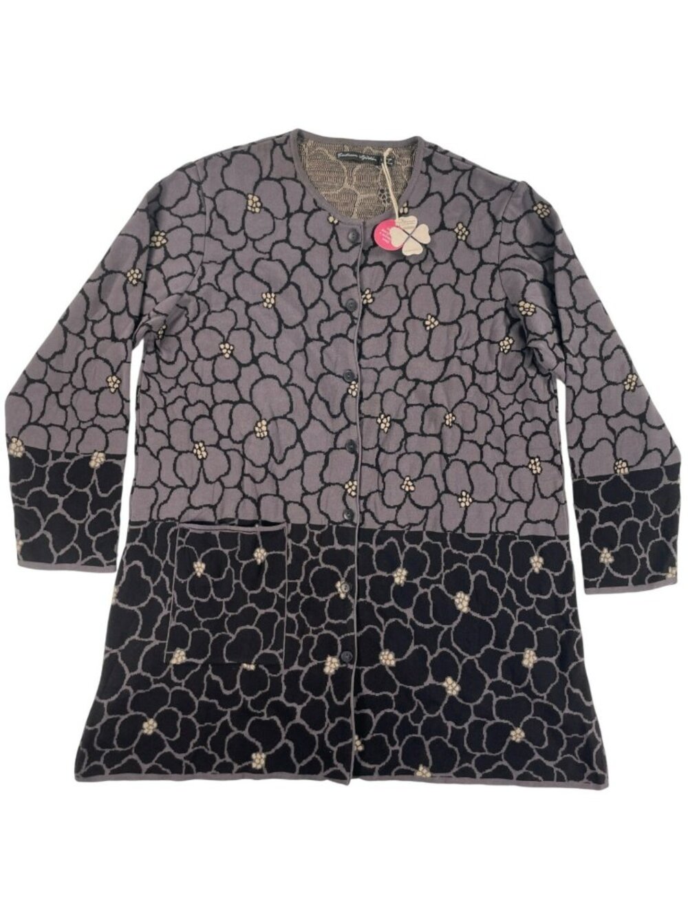 Gudrun Sjödén Floral Cardigan Jacket Black & Gray Organic Cotton Size Large NEW